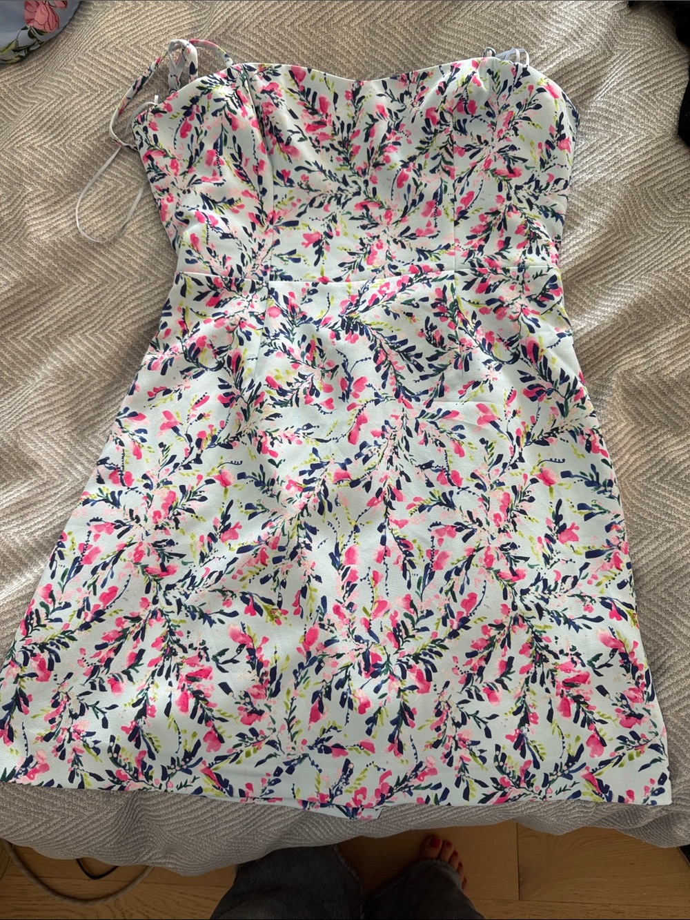 French Connection White Floral Sundress with Pink & Navy Print